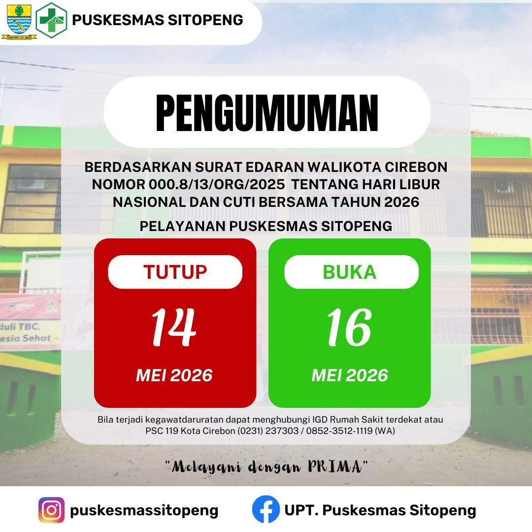 ENGUMUMAN PELAYANAN

Puskesmas Sitopeng