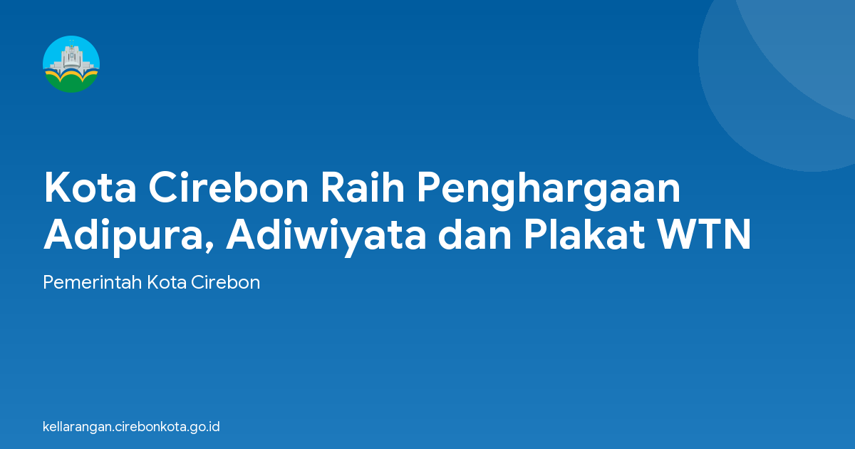 Kota Cirebon Raih Penghargaan Adipura, Adiwiyata dan Plakat WTN